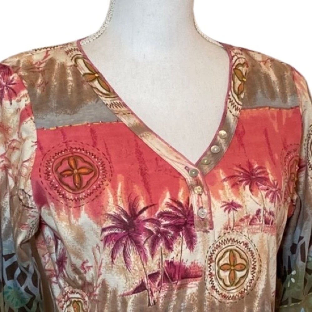 NWT Zashi Embellished 3/4 Sleeve sequin beaded knit top. 100% cotton. Medium. - Picture 5 of 5